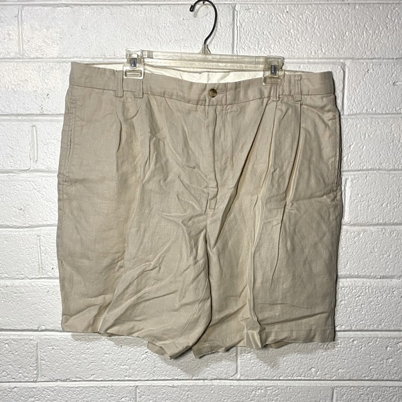 Turnbury 100% Linen Shorts 9 Inch Inseam Men’s Size 40 Waist Tan Khaki Cream EUC - Picture 1 of 12